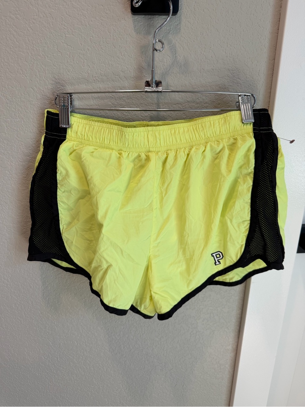 PINK Victoria's Secret Neon Yellow Athletic Shorts with Black Trim